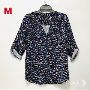 M - New Cathy Daniels Polka Dots 3/4 Roll- Tab Sleeve Top